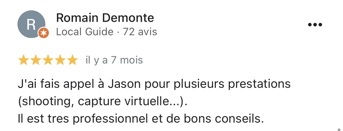 Avis Google 5 étoiles — Romain Demonte — très professionnel